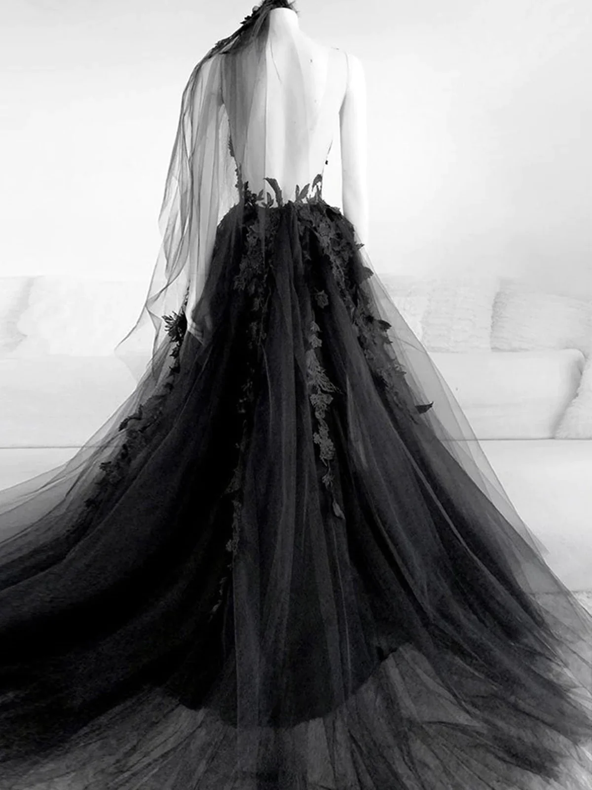 Black V Neck Backless Lace Prom Dresses 21th Birthday Outfits P2193 - Image 2