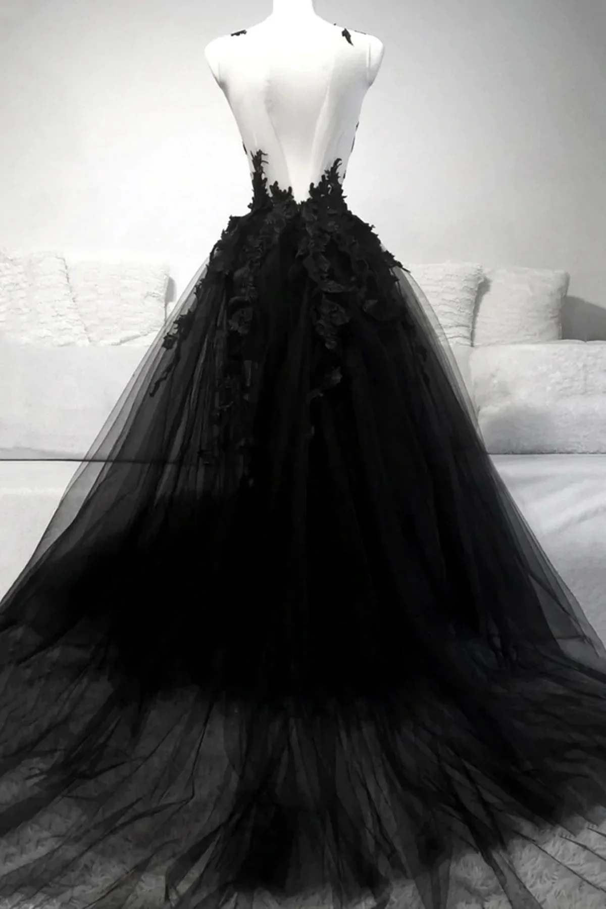 Black V Neck Lace Formal Graduation Dresses Prom Dresses Evening Dress P2196 - Image 2