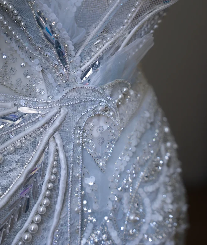 Blue Luxury Sequin Beaded Mermaid Tulle Wedding Dress with Train P2592 - Image 8