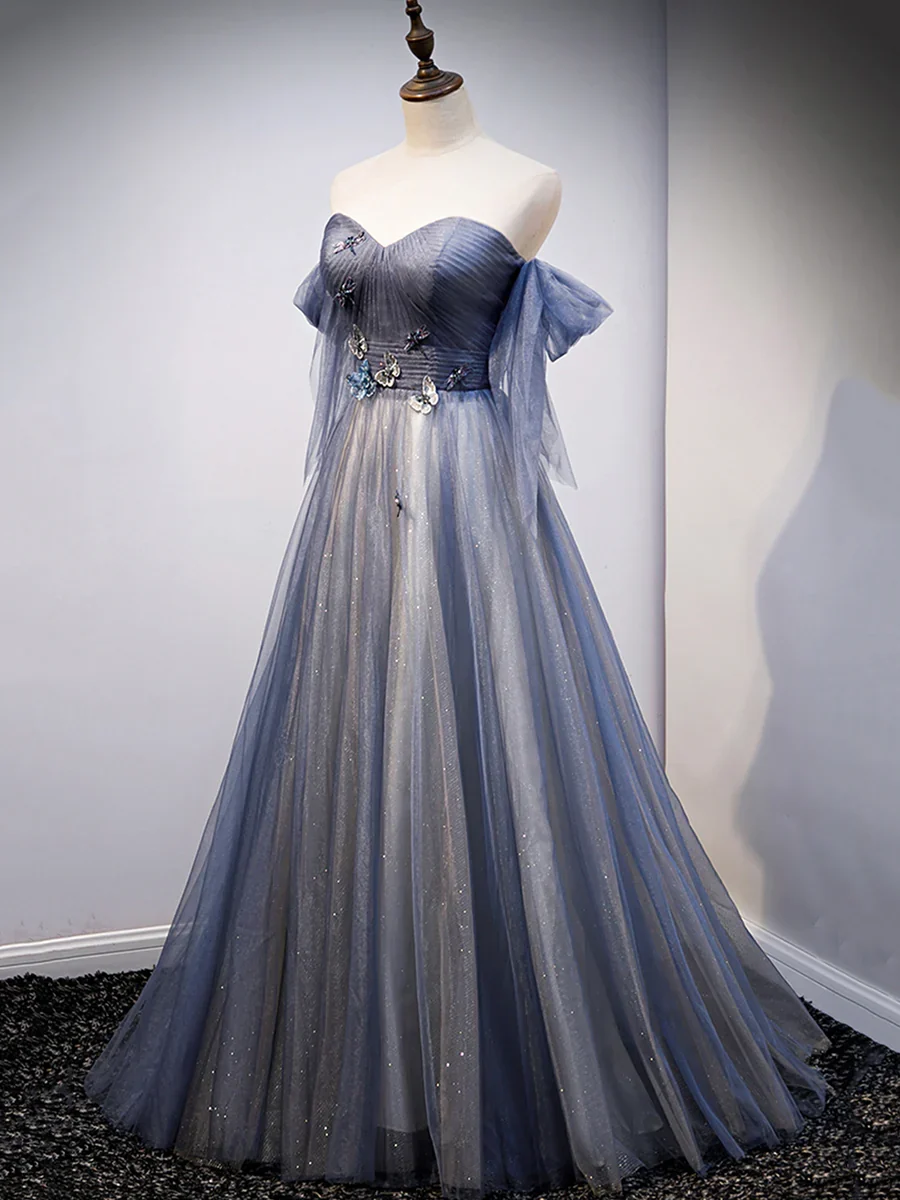 Blue Sweetheart Tulle with Lace Party Dress Prom Dress P629 - Image 2