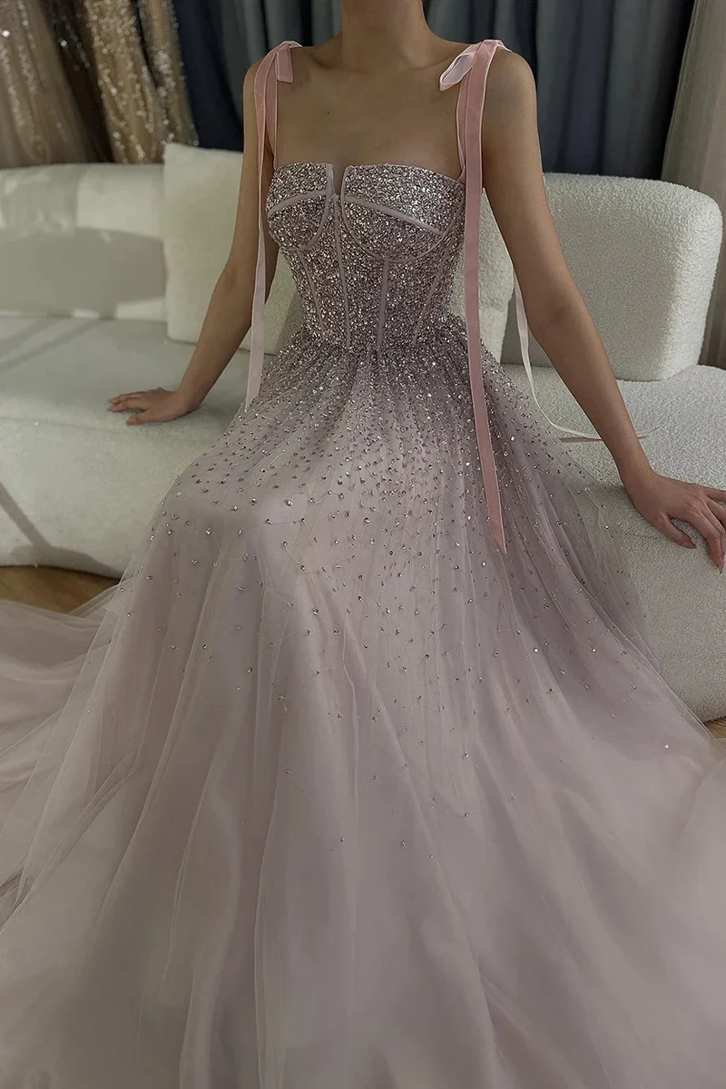 Burgundy Prom Dresses A line Straps Tulle Evening Dresses P1081 - Image 10