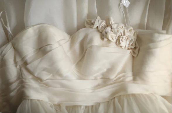 Champagne Color Sweetheart Neck Floral A-Line Layered Floor-Length Wedding Dress P2810 - Image 7