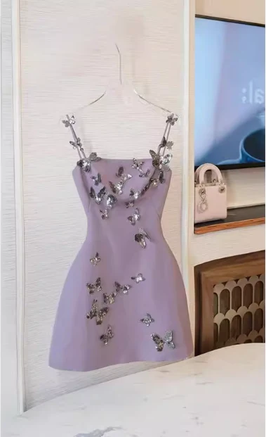Charming Purple Butterfly Strap Satin 17th Birthday Homecoming Dress P3957 - Image 3