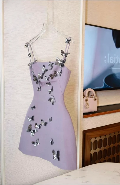Charming Purple Butterfly Strap Satin 17th Birthday Homecoming Dress P3957 - Image 4