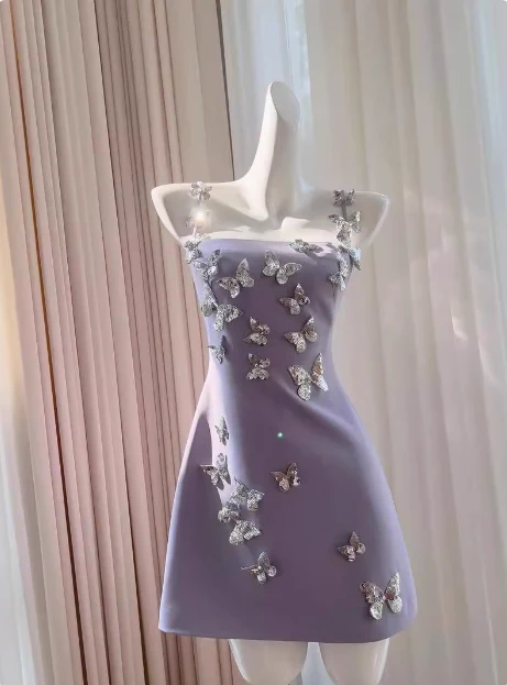 Charming Purple Butterfly Strap Satin 17th Birthday Homecoming Dress P3957 - Image 7