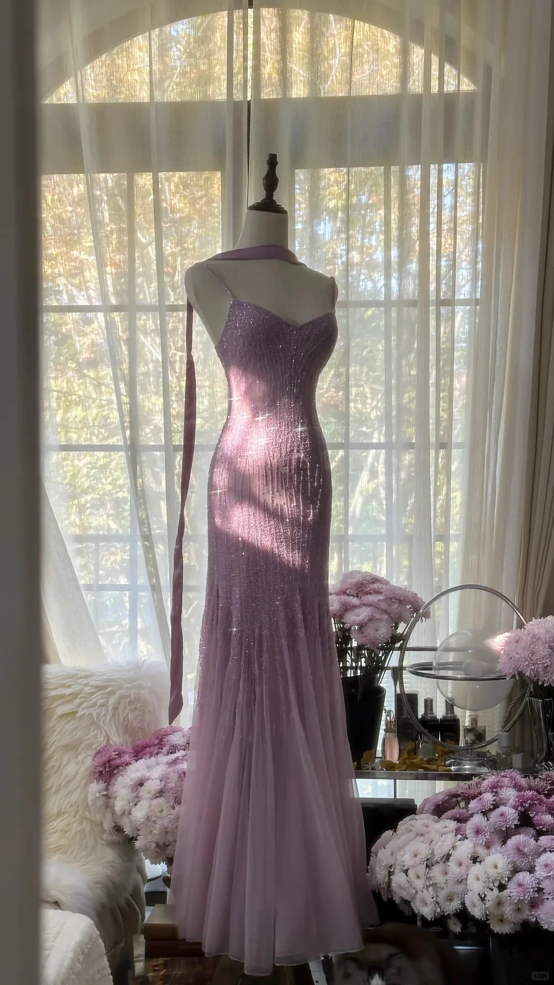 Charming Purple Chiffon Beaded Mermaid Long Prom Dress P3343 - Image 3