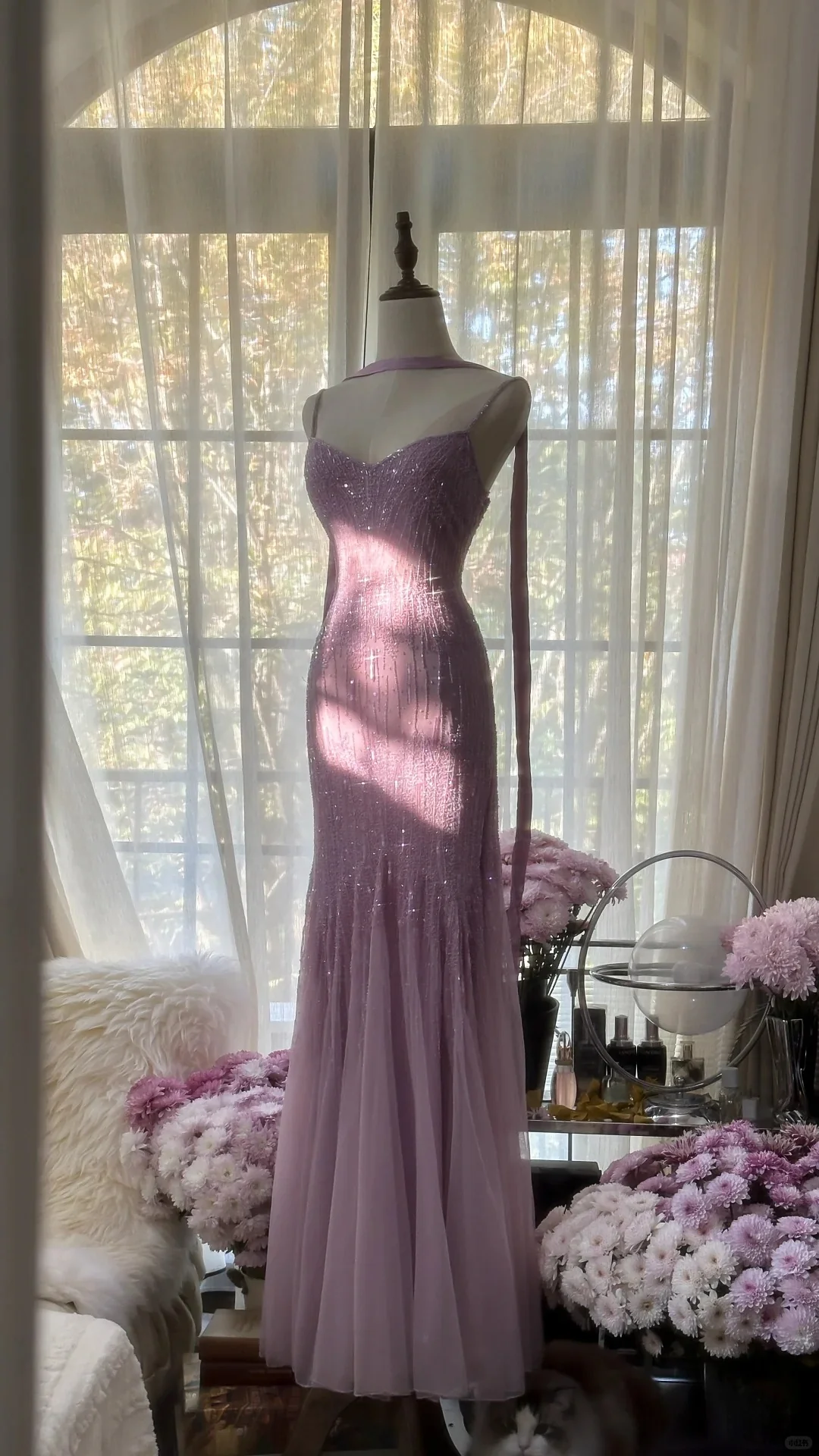 Charming Purple Chiffon Beaded Mermaid Long Prom Dress P3343 - Image 4