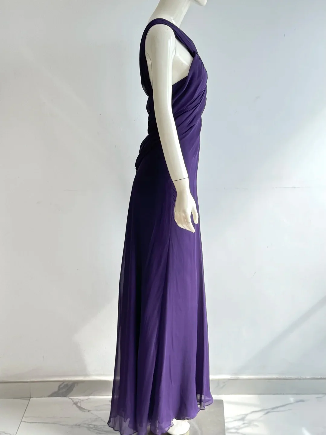 Charming Purple Cross Halter Neck Knot Ruched Chiffon Long Prom Dress Evening Dress P4853 - Image 3