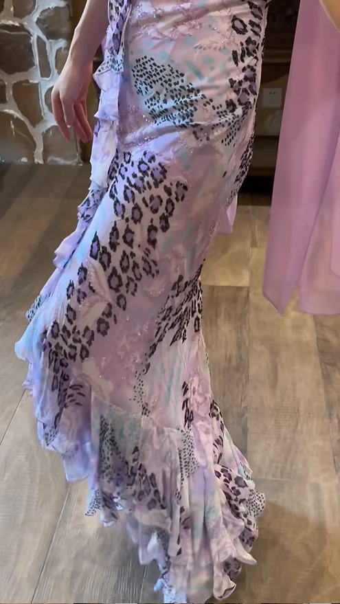Charming Purple Leopard Strapless Chiffon Mermaid Prom Dress P3793 - Image 2