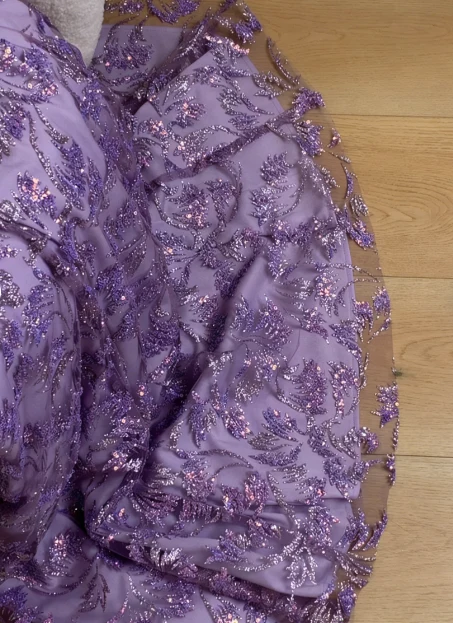 Charming Purple Mermaid Sequin Jacquard Satin Long Prom Dress Evening Dress P4744 - Image 4