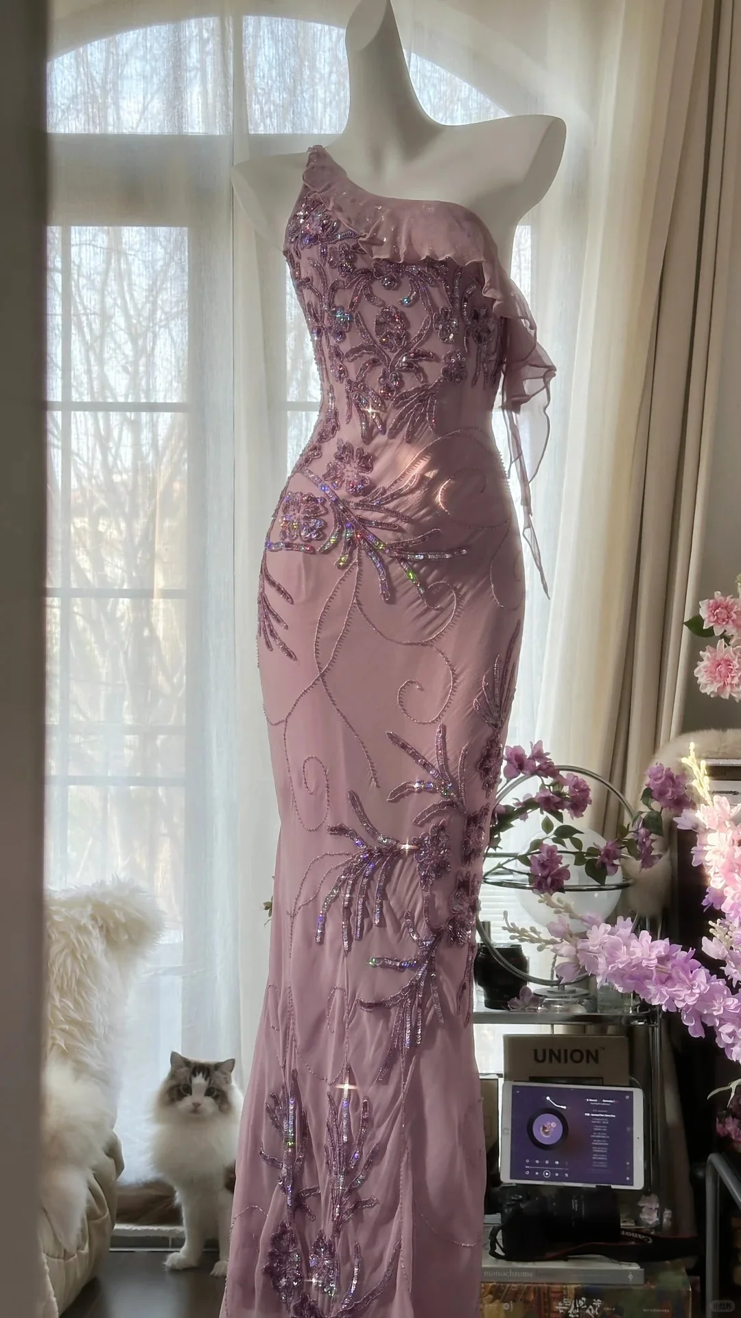 Charming Purple One Shoulder Heavily Beaded Chiffon Prom Dress P3297 - Image 4