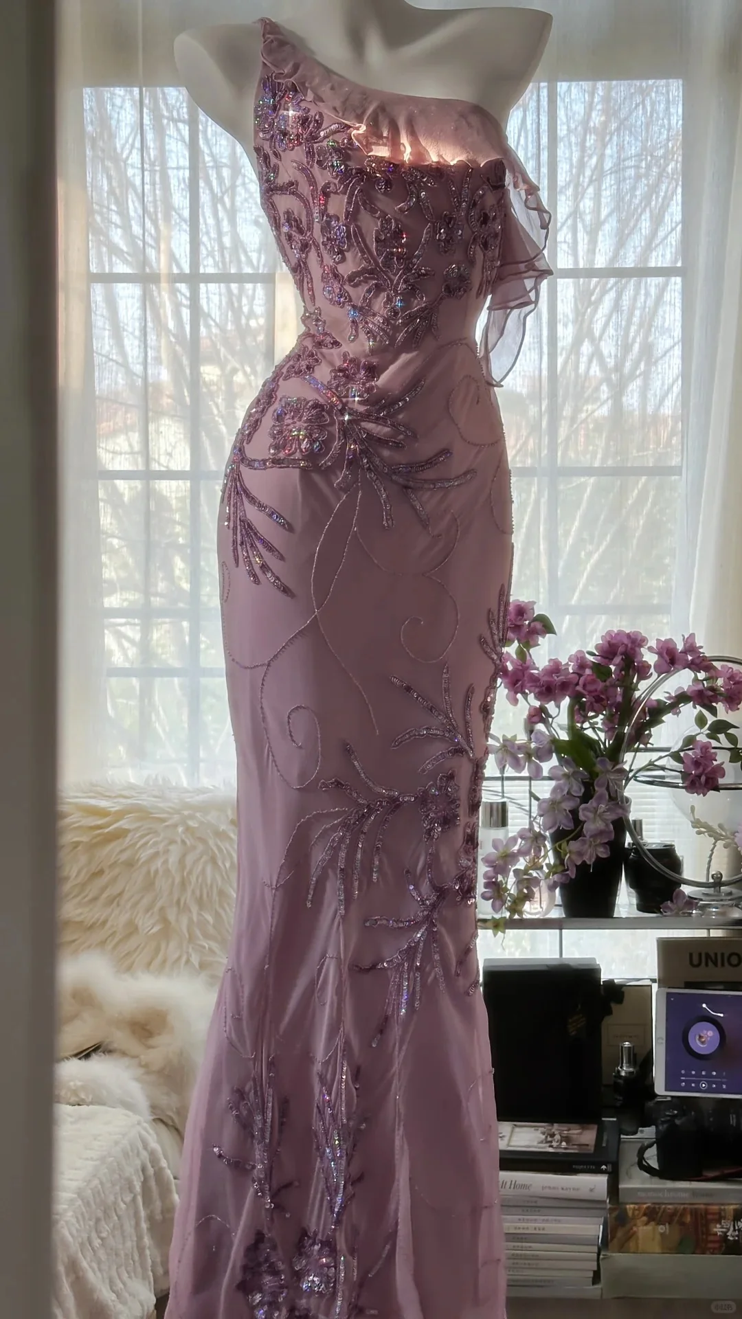 Charming Purple One Shoulder Heavily Beaded Chiffon Prom Dress P3297 - Image 6