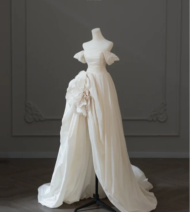 Chic 3D Rose Off-shoulder Slit Floor-length Wedding Dress P2594 - Image 2
