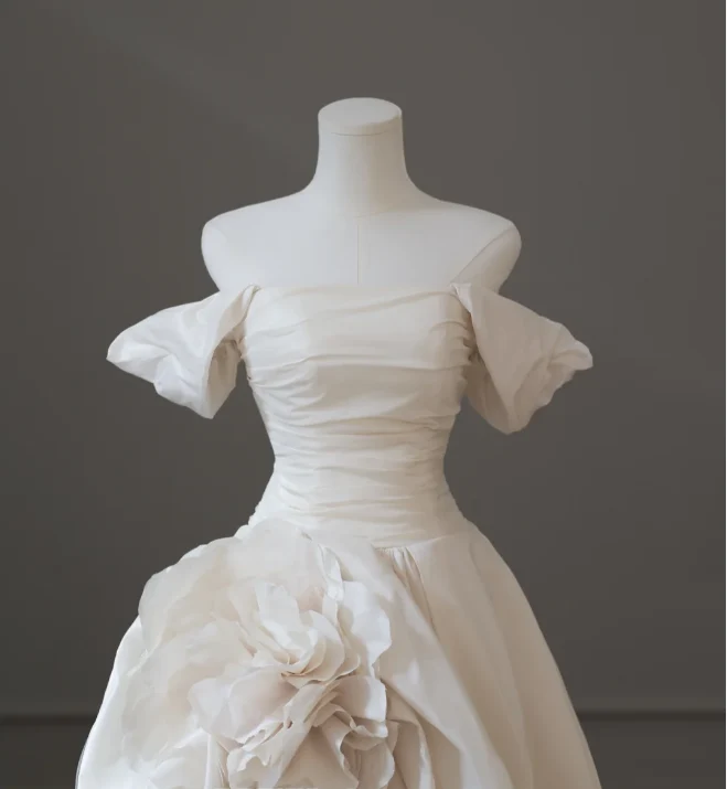 Chic 3D Rose Off-shoulder Slit Floor-length Wedding Dress P2594 - Image 3