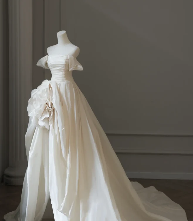 Chic 3D Rose Off-shoulder Slit Floor-length Wedding Dress P2594 - Image 5