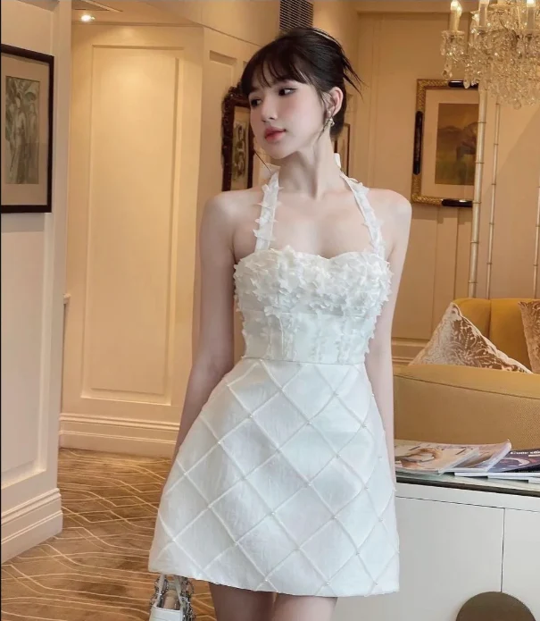 chic a-line satin halter short homecoming dress 18th birthday outfits P1950 - Image 7