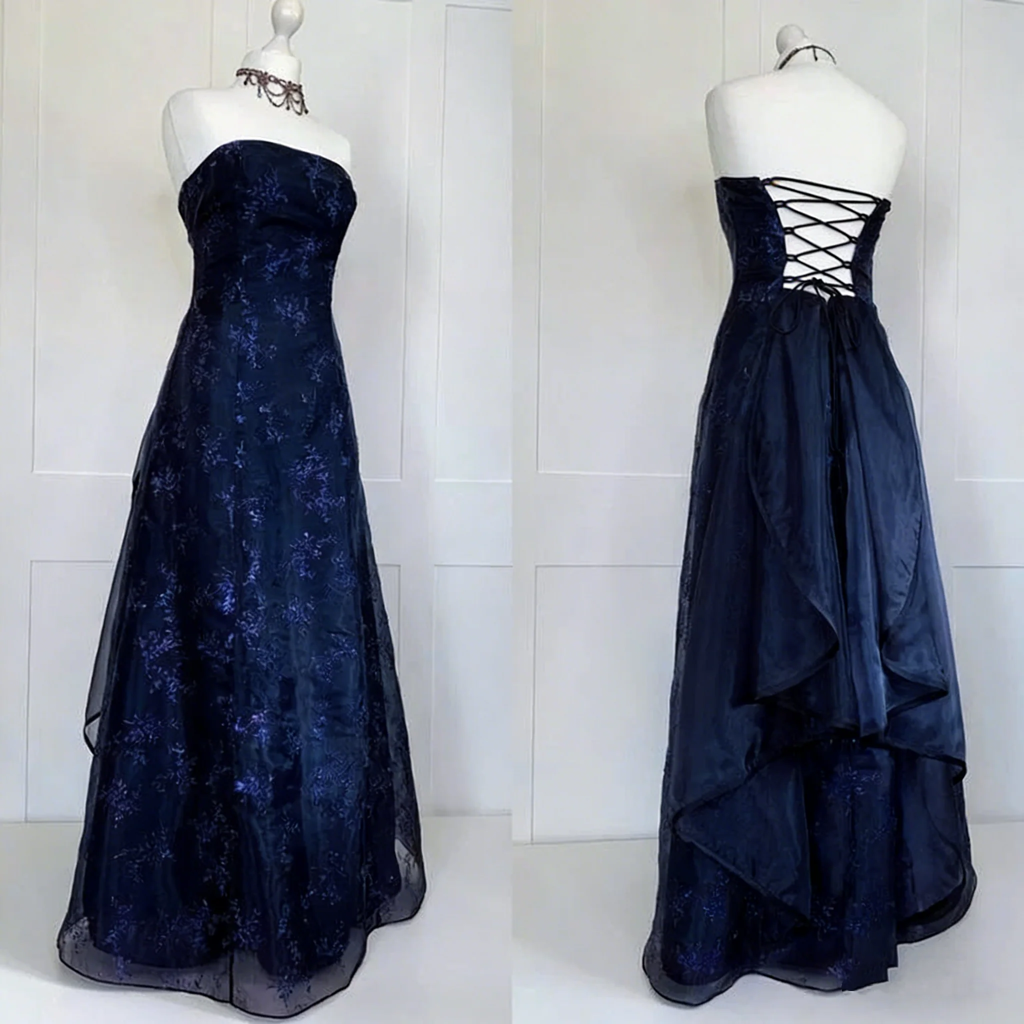 Chic Ball Gown Strapless Grape Tulle Evening Dress Long Prom Dresses P2367 - Image 2