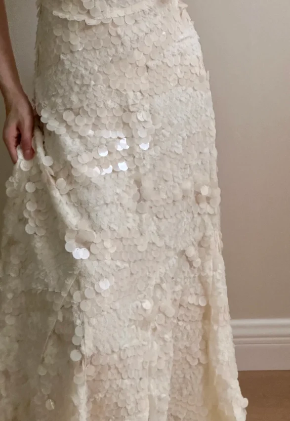 Chic Ivory Fitted Spaghetti Strap Sequined Long Prom Dress Evening Dress Bridesmaid Dress P4254 - Image 3