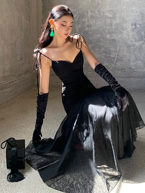 Chic Mermaid Straps Long Black Prom Dress P1548 - Image 3