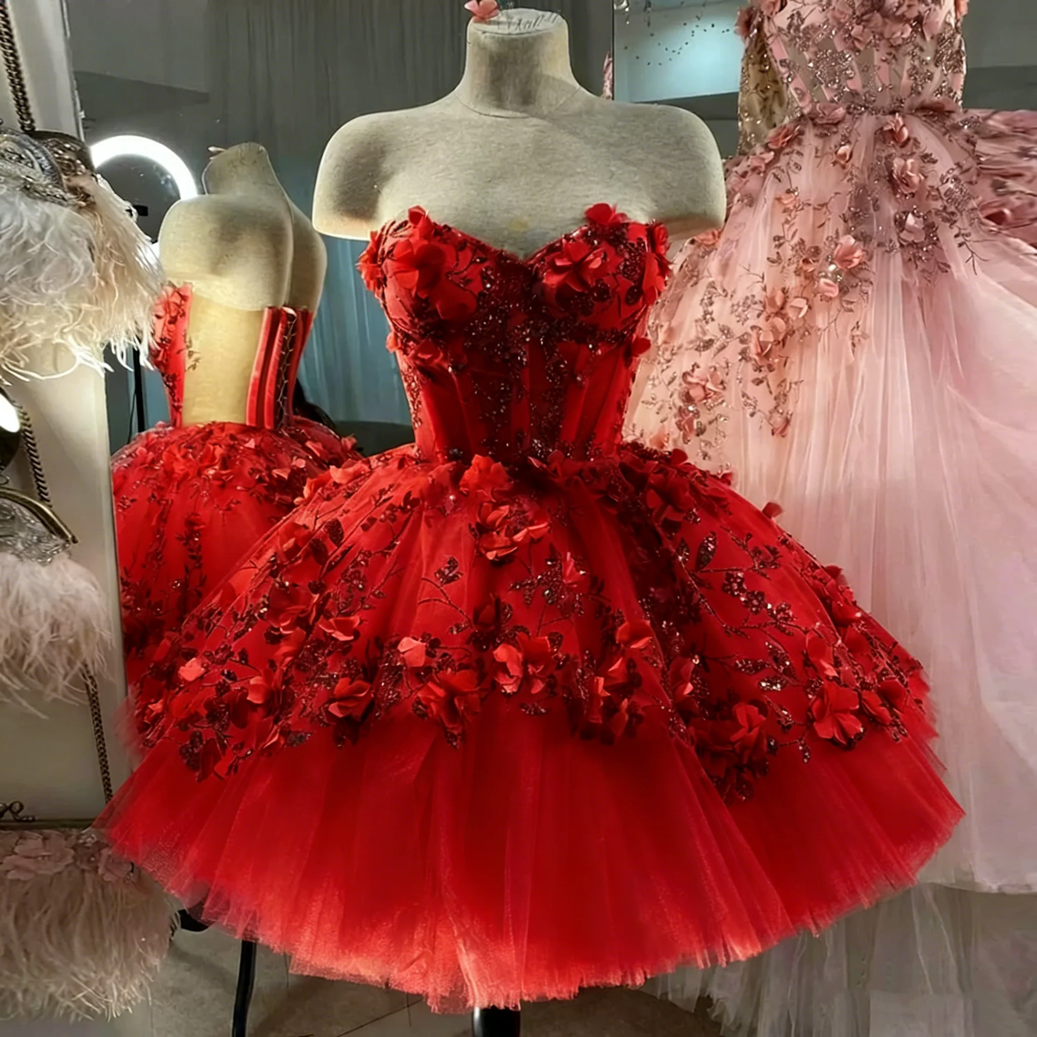 Chic Pink Prom Dresses Hand Made Flowers 18th Birthday Outfits P1841 - Image 10