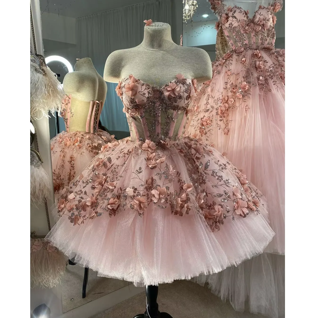 Chic Pink Prom Dresses Hand Made Flowers 18th Birthday Outfits P1841 - Image 2