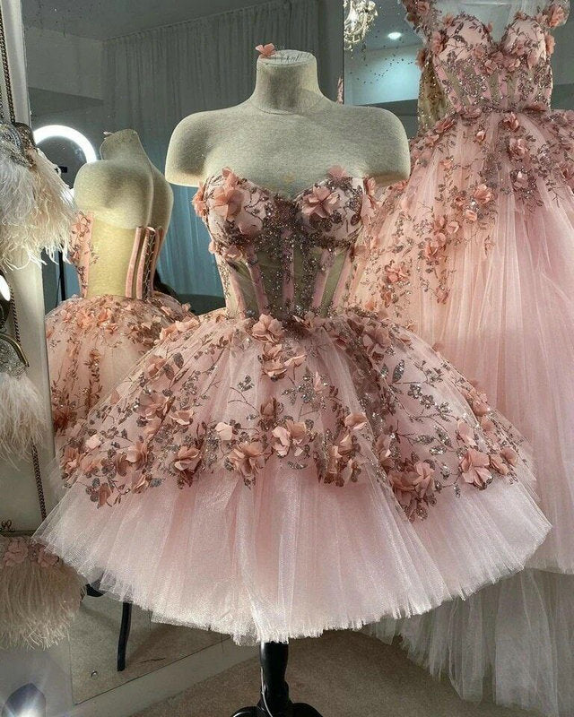 Chic Pink Prom Dresses Hand Made Flowers 18th Birthday Outfits P1841 - Image 4