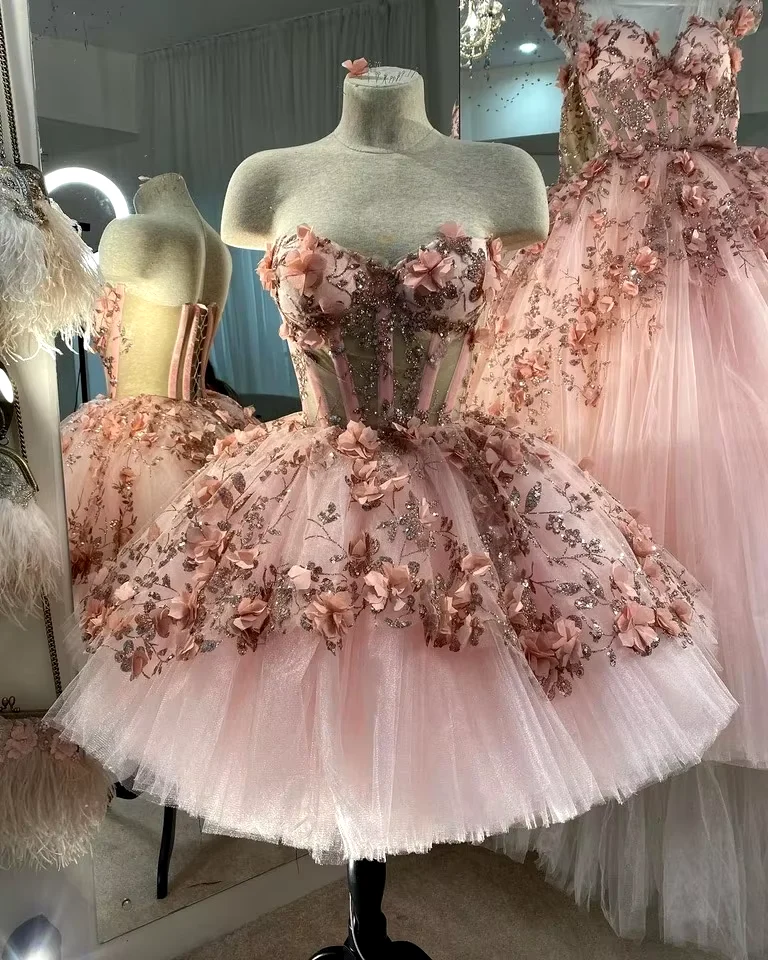 Chic Pink Prom Dresses Hand Made Flowers 18th Birthday Outfits P1841 - Image 6