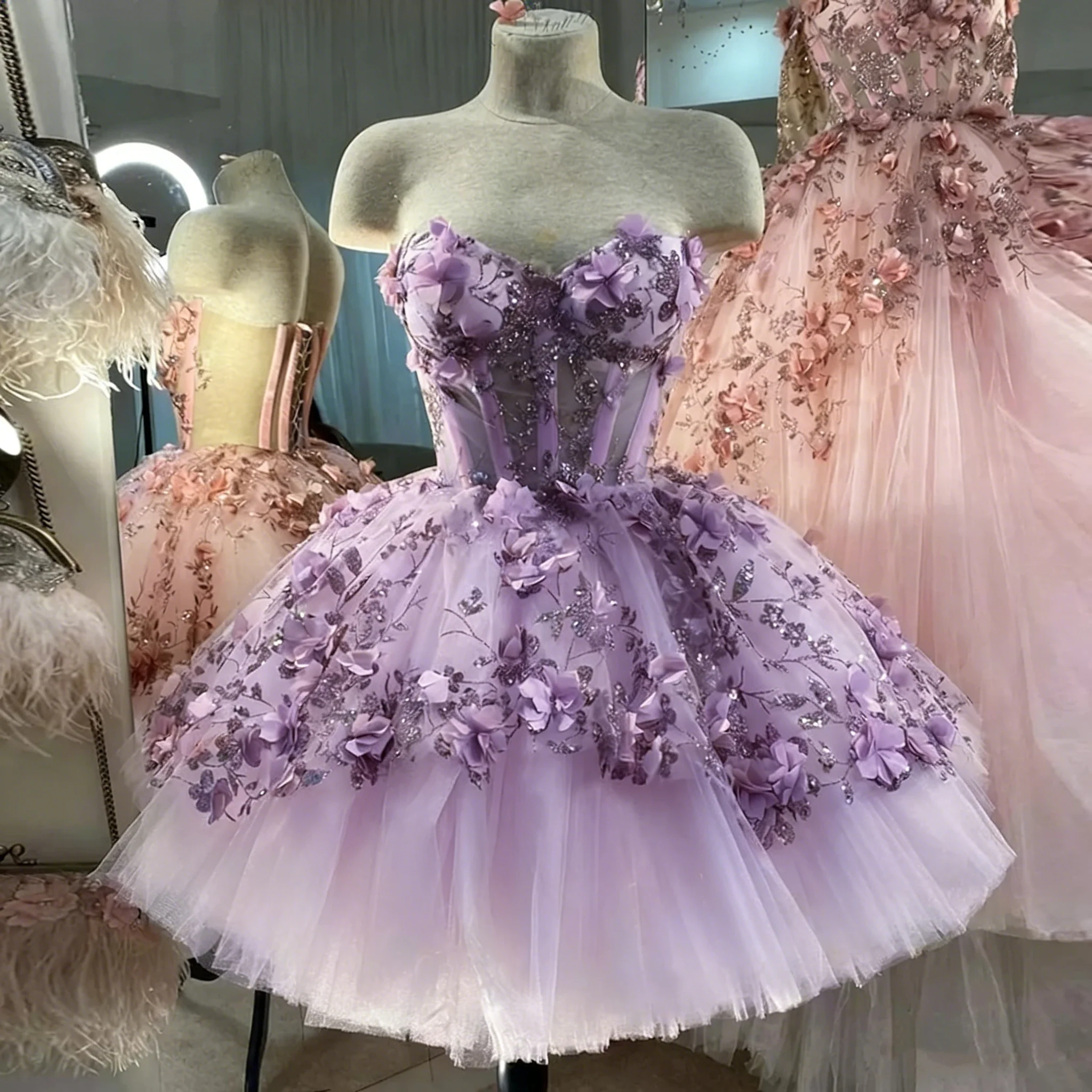 Chic Pink Prom Dresses Hand Made Flowers 18th Birthday Outfits P1841 - Image 8