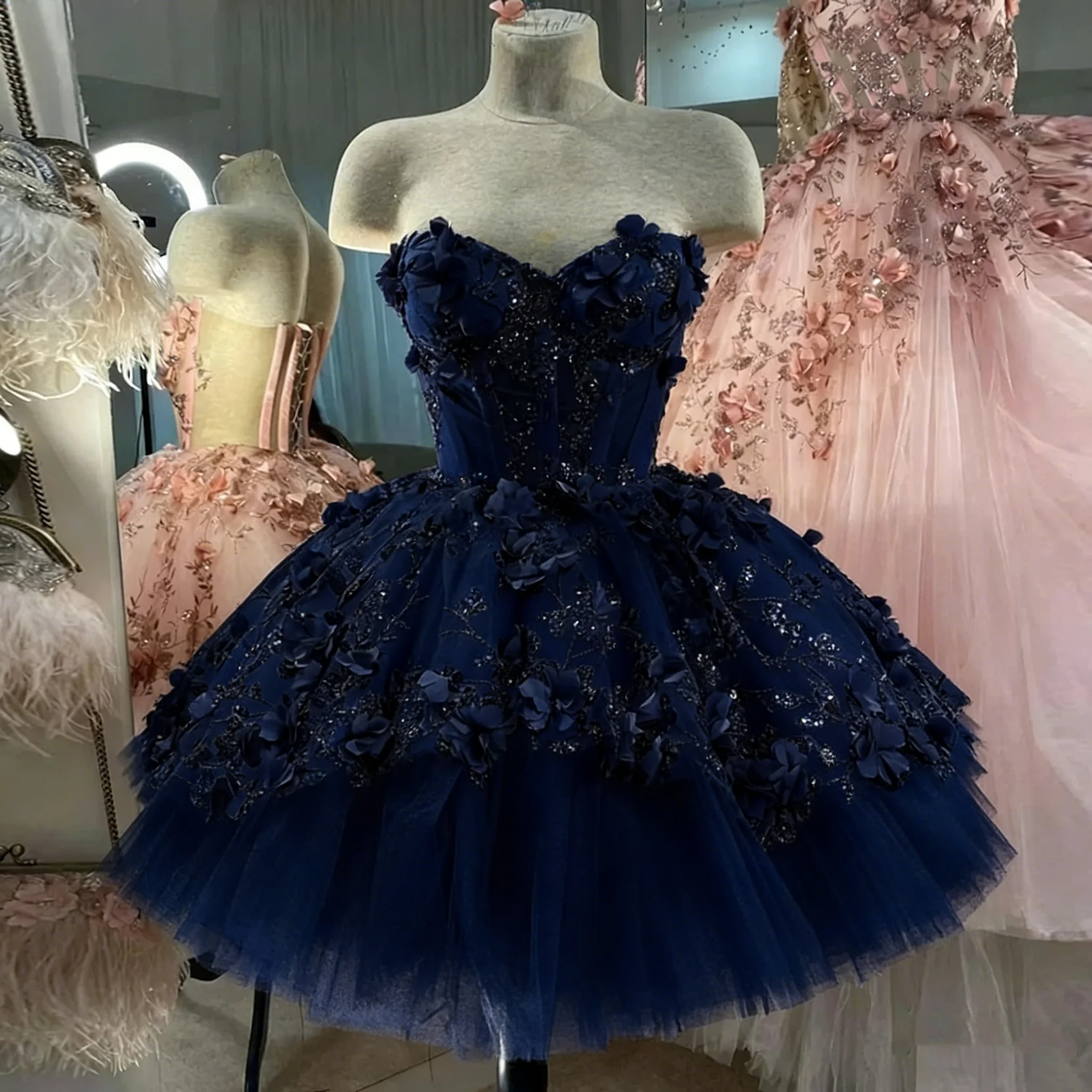 Chic Pink Prom Dresses Hand Made Flowers 18th Birthday Outfits P1841 - Image 9