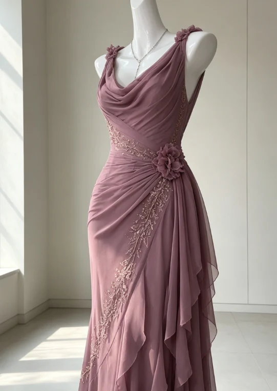 Chic Sheath Long Prom Dress Chiffon Beaded Evening Dress P5017 - Image 2