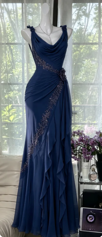 Chic Sheath Long Prom Dress Chiffon Beaded Evening Dress P5017 - Image 7