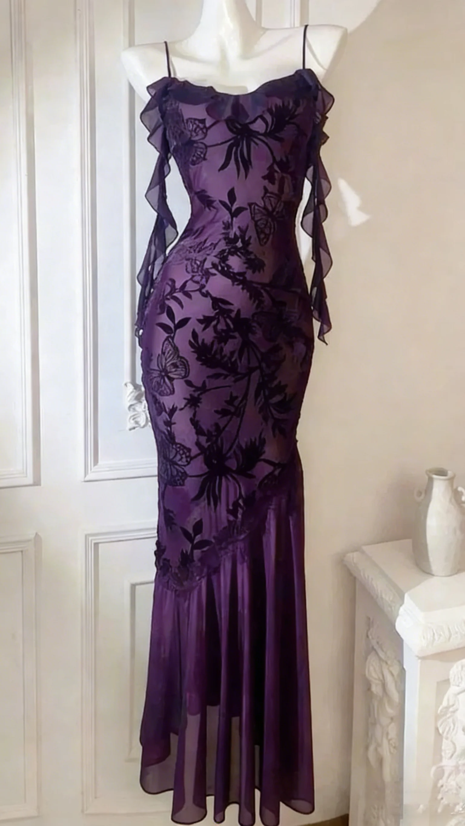 Chic Sheath Spaghetti Straps Black Evening Dress Long Prom Dresses P2359 - Image 7