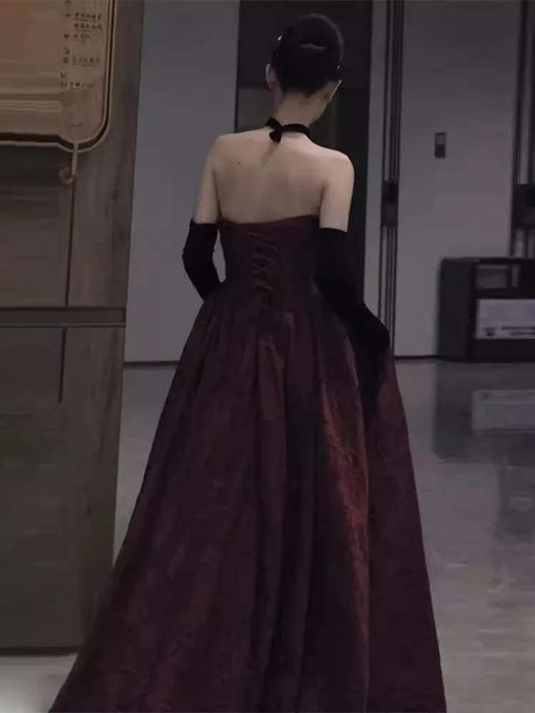 Classic Ball Gown Strapless Satin Burgundy Prom Dresses Long Prom Dress P481 - Image 2