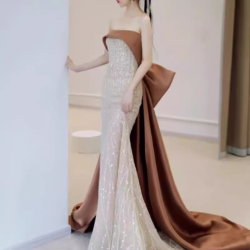 Classic Mermaid Strapless Sequin Prom Dresses Long Prom Dress P479 - Image 4