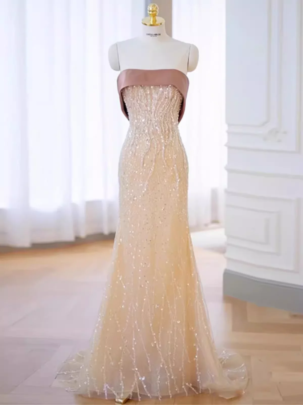 Classic Mermaid Strapless Sequin Prom Dresses Long Prom Dress P479 - Image 5