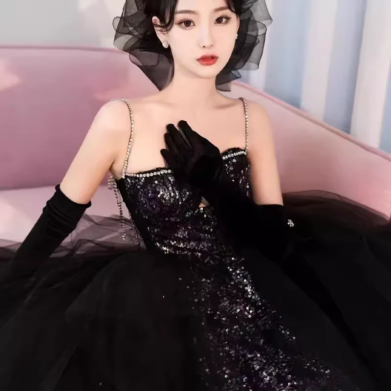 Classic Mermaid Straps Sequin Black Prom Dresses Long Prom Dress P480 - Image 3