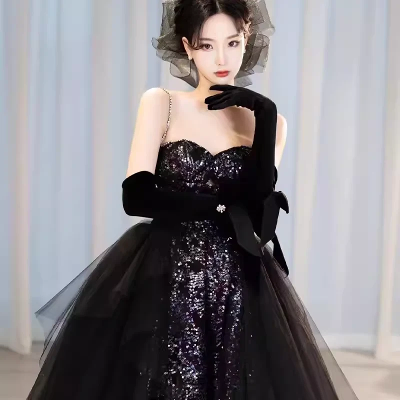 Classic Mermaid Straps Sequin Black Prom Dresses Long Prom Dress P480 - Image 4