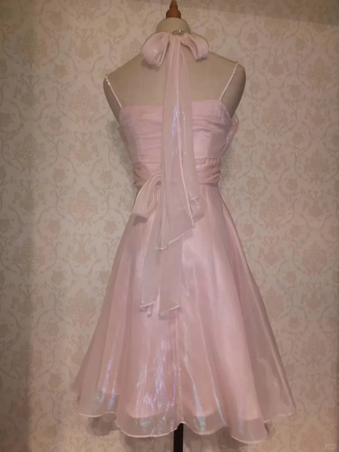 Classic Navy Halter Neck Shimmering Satin Homecoming Dress P3369 - Image 6