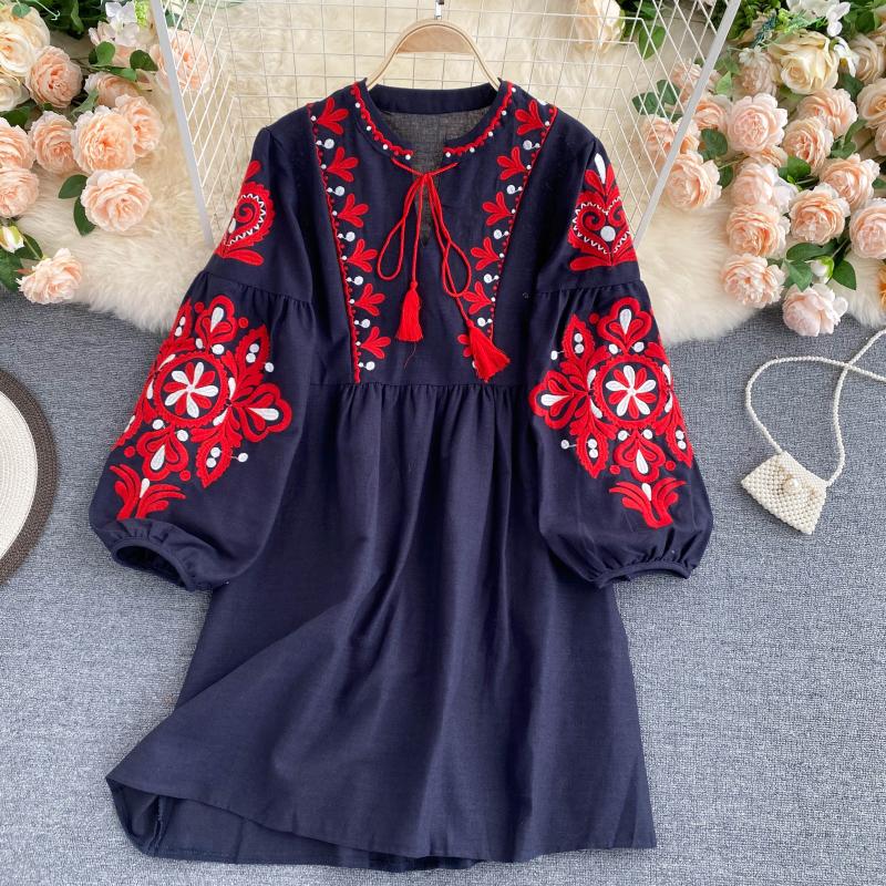 Cute A line long sleeves bohemia vacations women's dress P100 - Image 6
