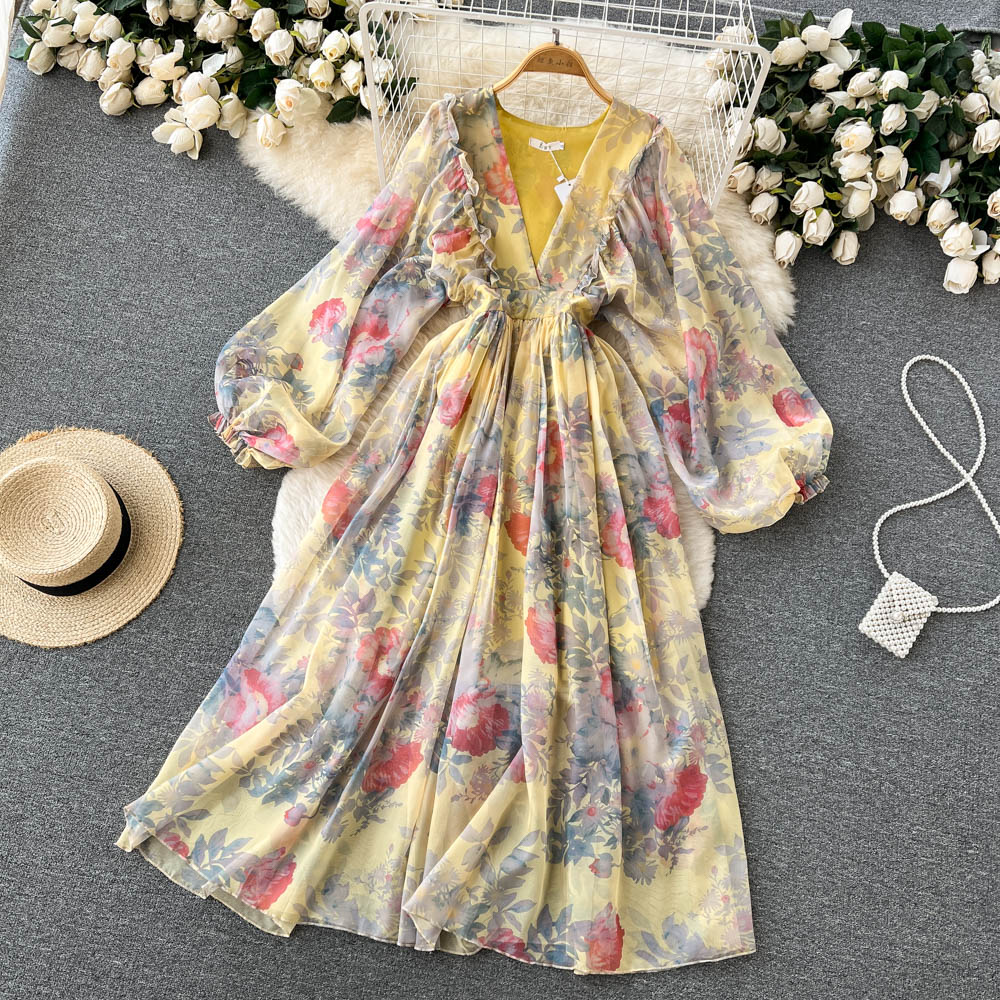 Cute A line long sleeves floral dress women's dress P099 - Image 2