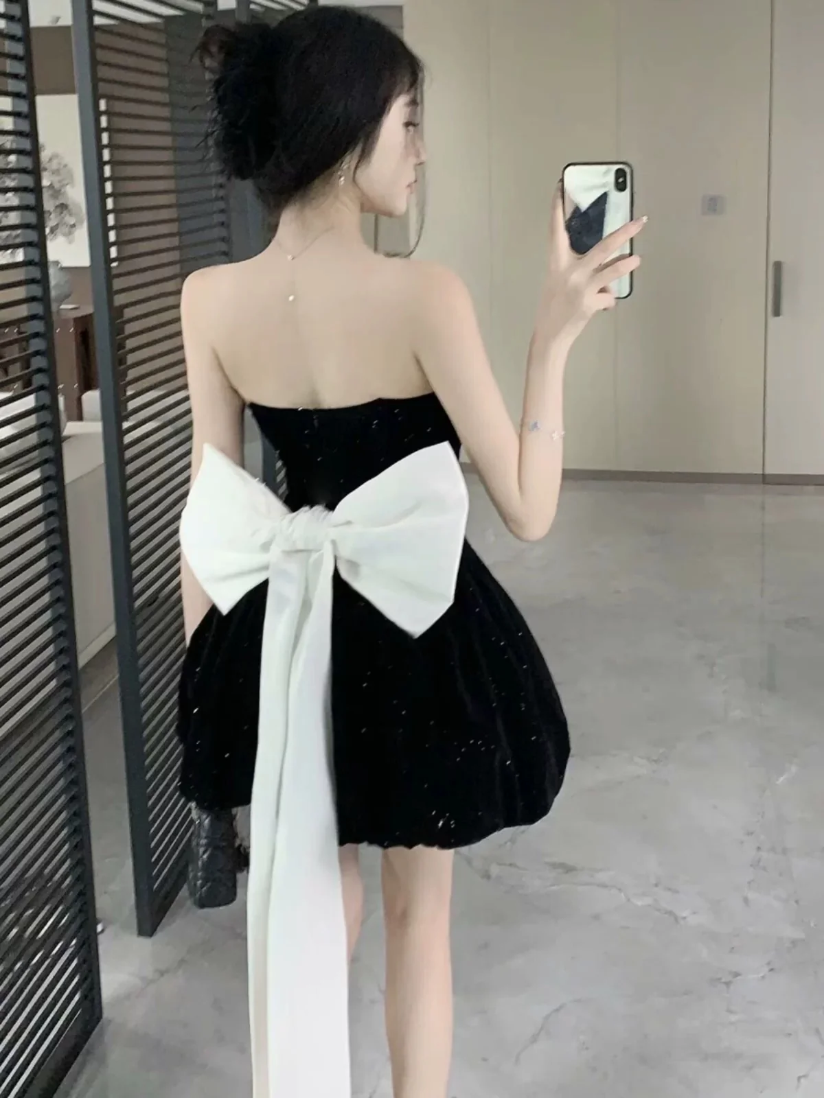 cute a line black strapless homecoming dress 18th birthday outfits P2163 - Image 2