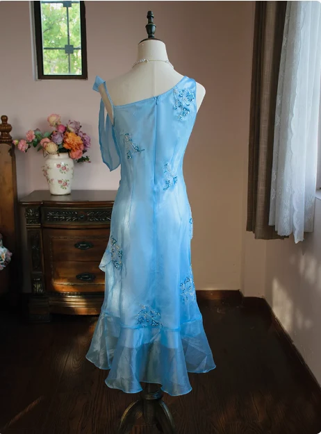 Cute Blue Beaded Ruffled Collar Birthday Party Homecoming Dress P3483 - Image 3