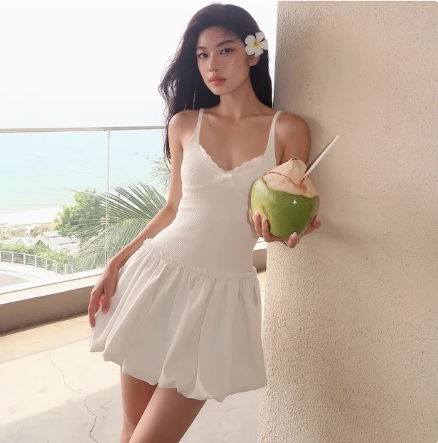 Cute Bow Lace V-neck Sling Flower Bud Skirt 17th Birthday Homecoming Dress P3689 - Image 2