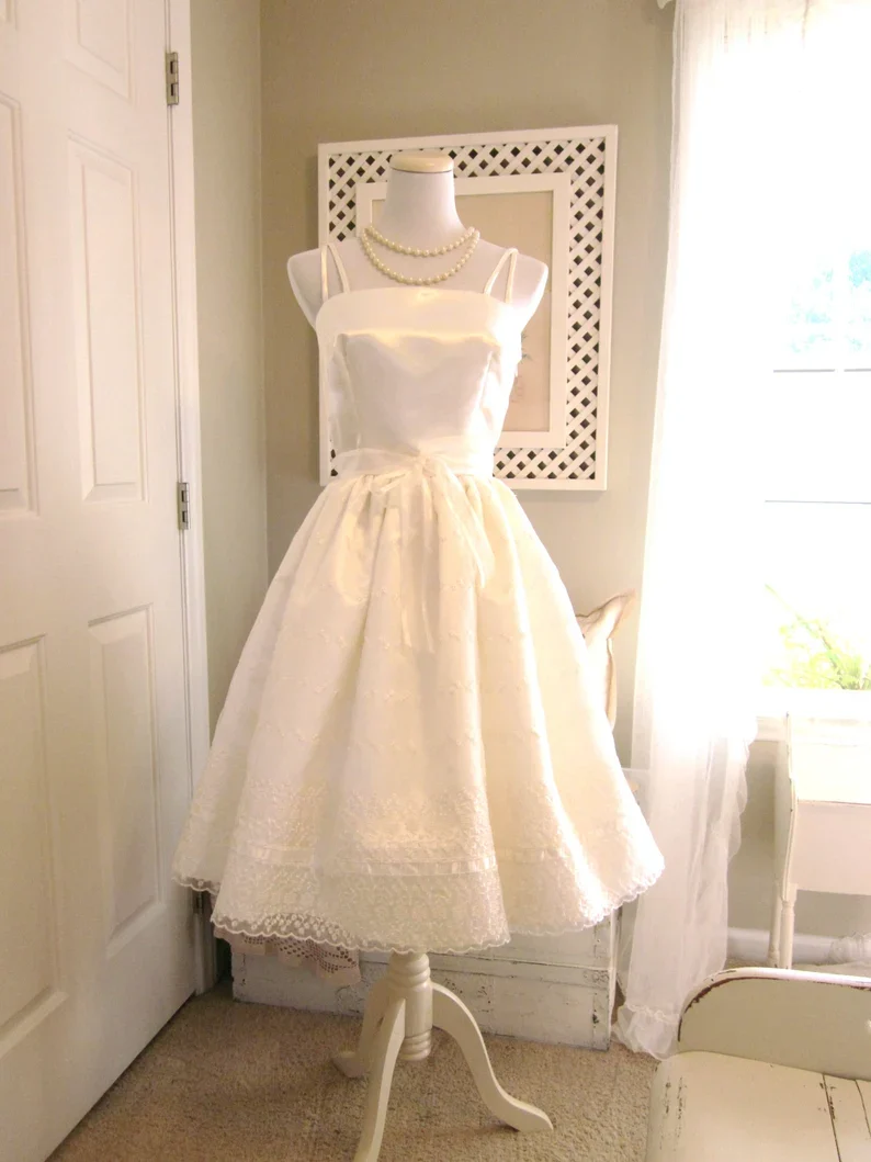 Cute Ivory Strappy Satin Lace Trim A-line Birthday Dress Homecoming Dress P3920 - Image 3