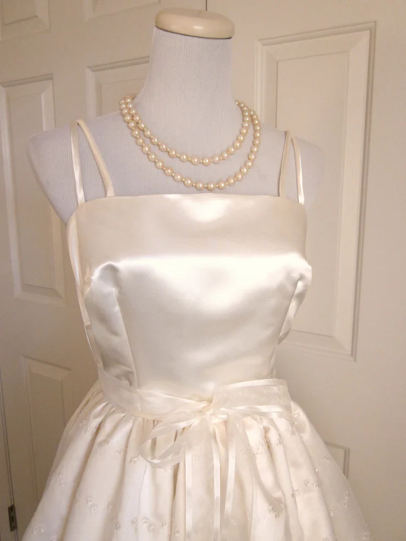 Cute Ivory Strappy Satin Lace Trim A-line Birthday Dress Homecoming Dress P3920 - Image 4
