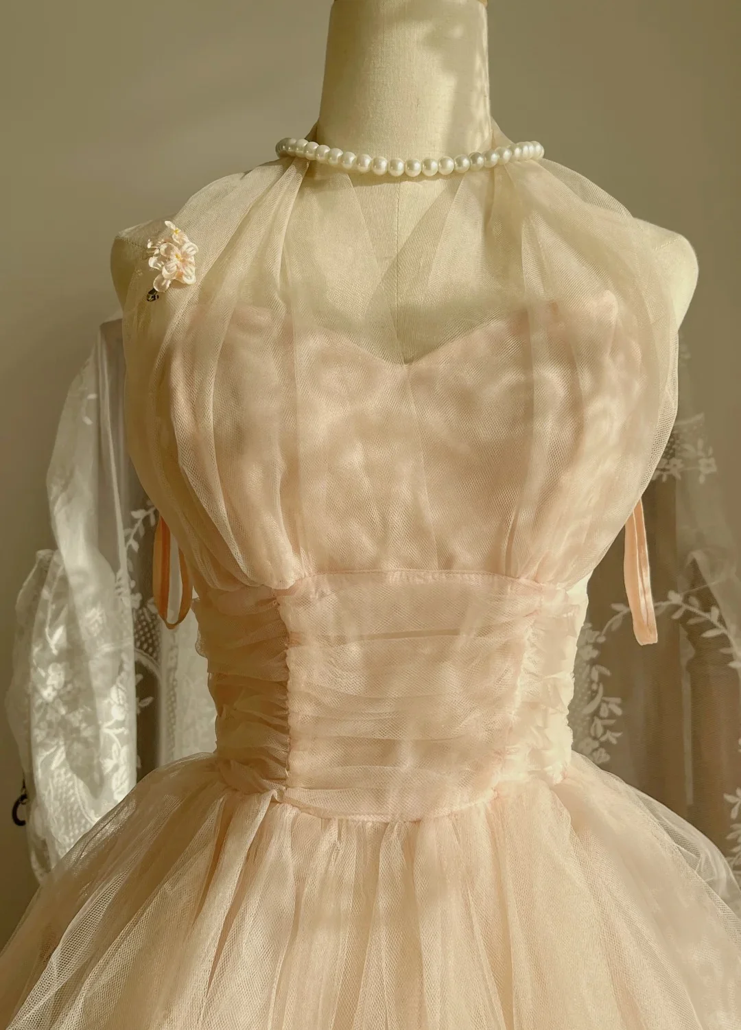 Cute Pink Halter Neck Sleeveless Tulle Puff Prom Dress P3499 - Image 3