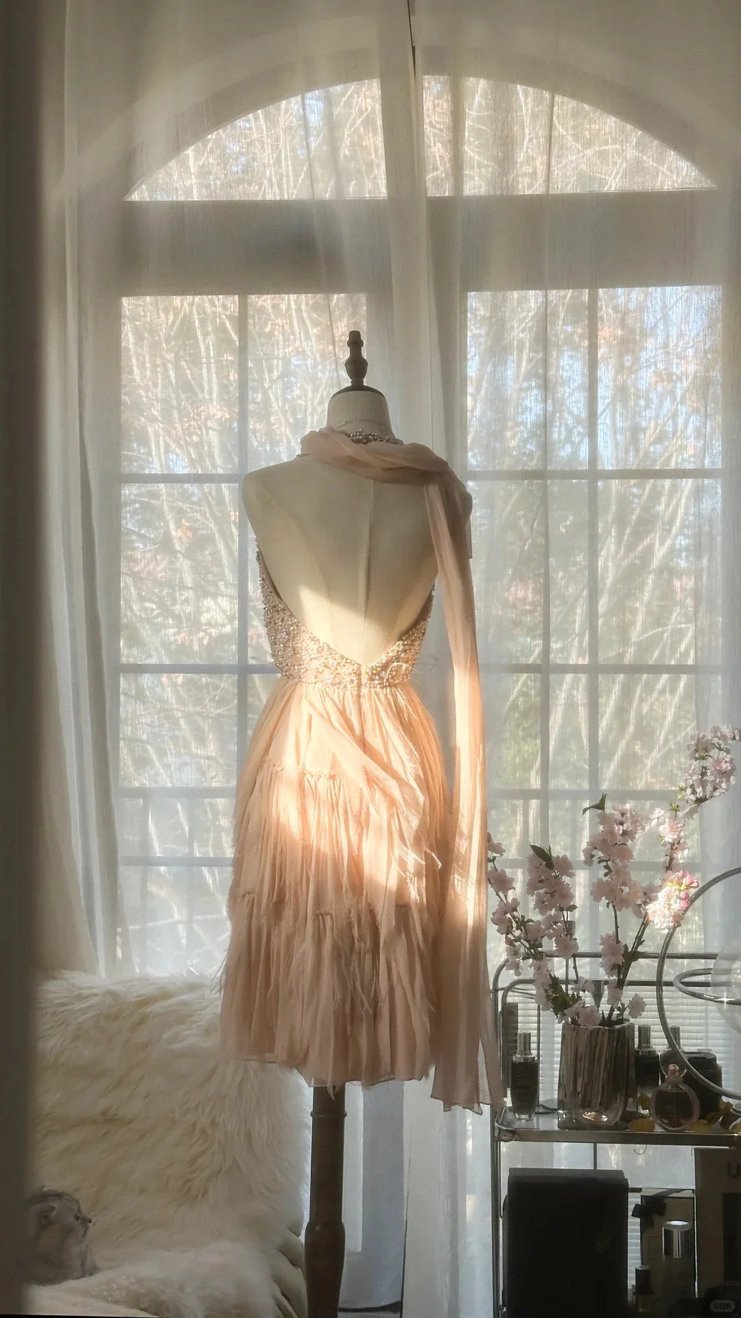 Cute Pink Halterneck Backless Beaded Chiffon Short Prom Dress P3316 - Image 2