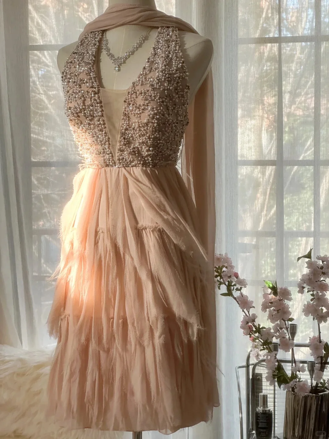 Cute Pink Halterneck Backless Beaded Chiffon Short Prom Dress P3316 - Image 6