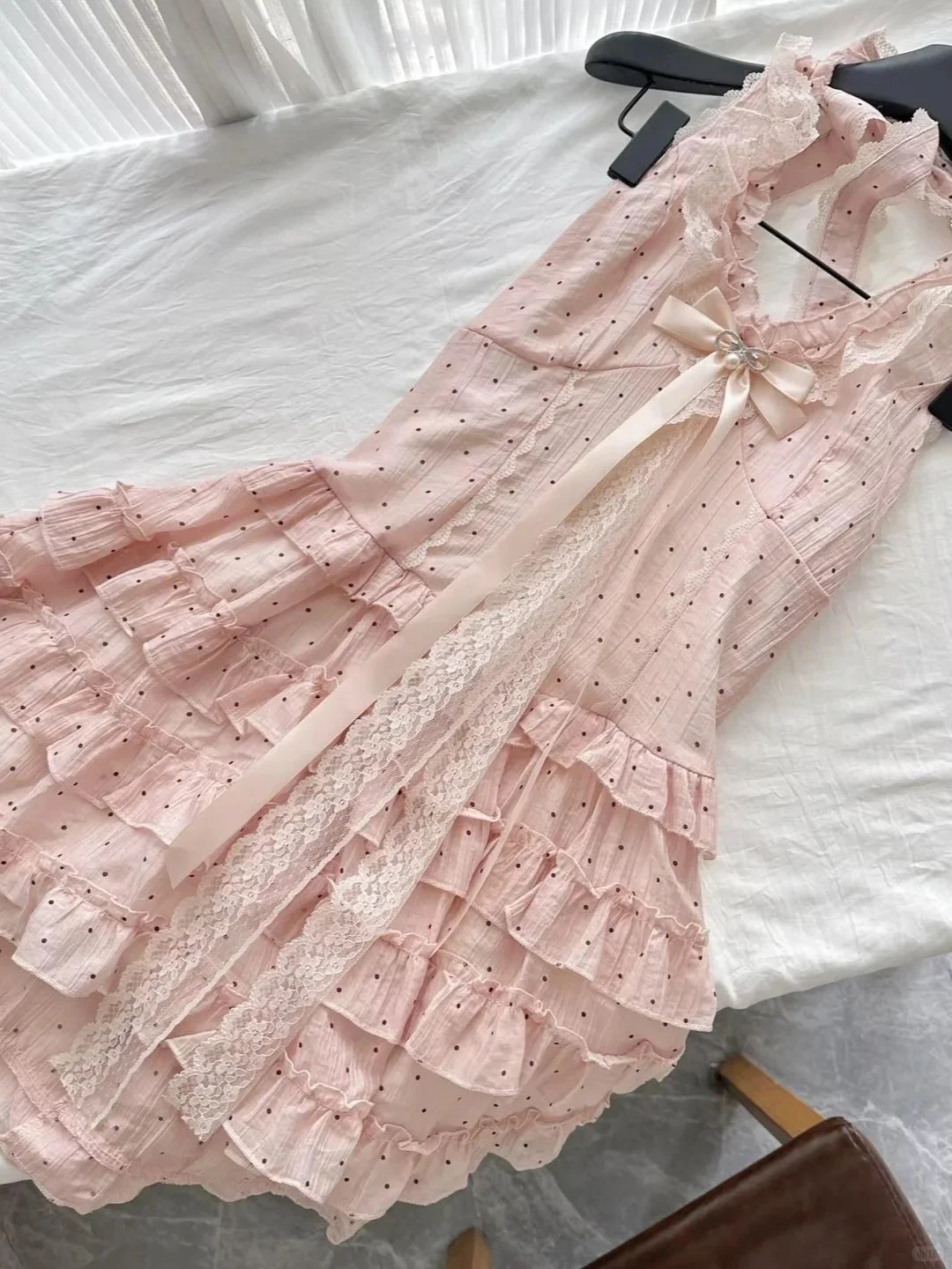 Cute Pink Polka Dot Halter Neck A-Line Mini 16th Birthday Homecoming Dress P3533 - Image 3