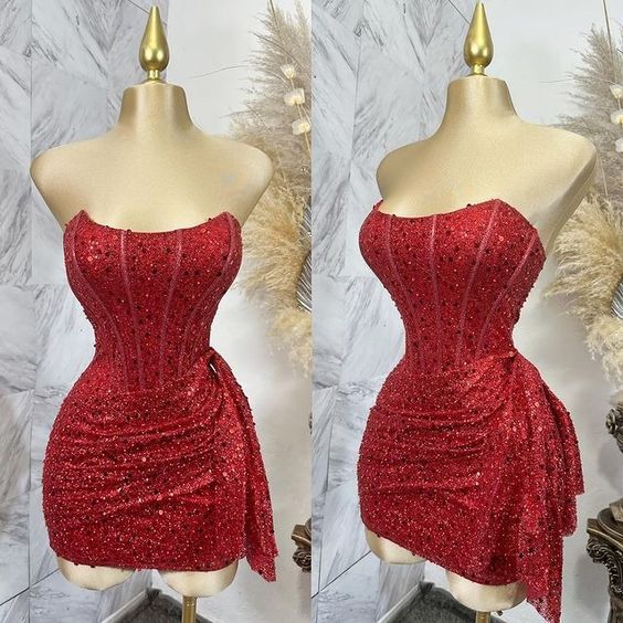Cute Pink Sleeveless Sequined Slim Fit Hip 17th Birthday Homecoming Dress P3778 - Image 9